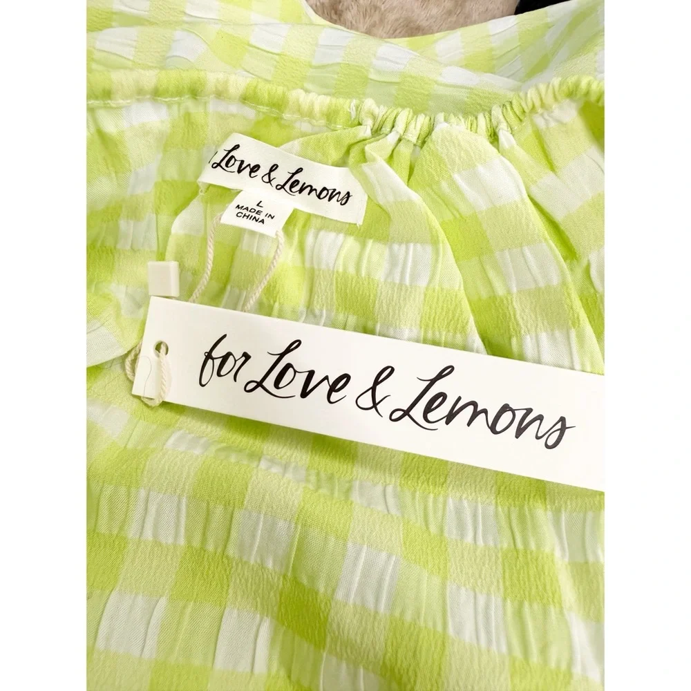 NWT For Love & Lemons Maureen Midi‎ Dress Green Gingham Cutout Tie Back, Size L - Picture 10 of 10